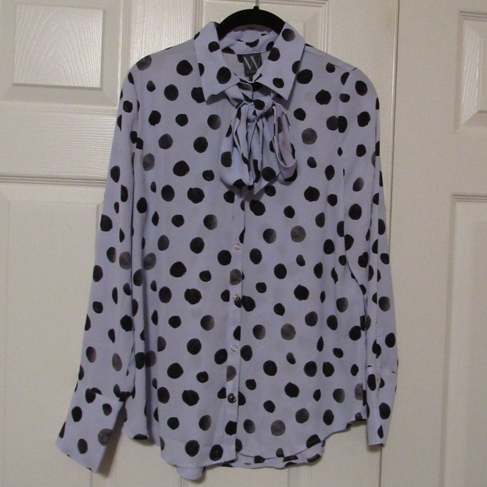 Worthington S Lavendar w/Polka Dots Snap Up Long Sleeve w/Neck Tie